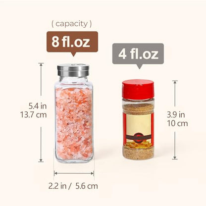 ComSaf Glass Spice Jars with Shaker Lids 8 oz 6 Pack Square | Labels, Seasoning Herbs Powders, Salt Pepper Chili, Spice Rack Organization, Kitchen Cabinet Storage, Funnel Included - color: 8oz*6 Shaker Lids