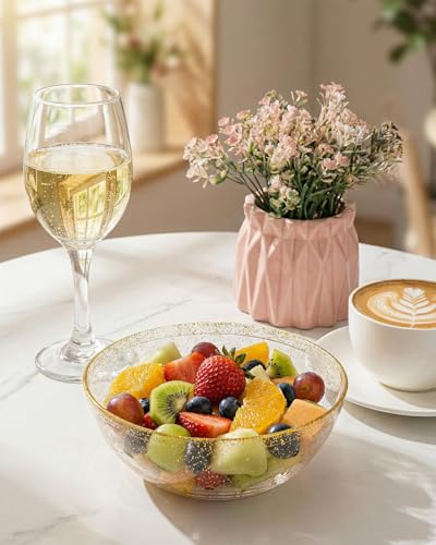 bUCLA 50Pack Gold Glitter Plastic Serving Bowls - 24oz Gold Disposable Dessert/Salad/Soup/Salad/Fruit/Cereal Bowls for Wedding & Party - color: Gold Glitter, size: 24oz