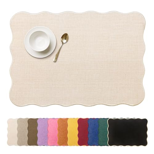 AHHFSMEI Faux Linen Placemats Set of 6 Heat Resistant Non-Slip Stain Proof Table Mats for Kitchen Dining Elegant Decor Place Mats (Beige) - color: Beige