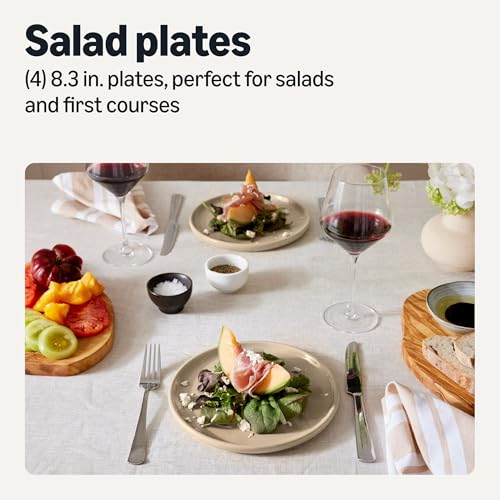 Amazon Basics Glazed Stoneware Salad Plates, Ceramic 4-Piece Set, Microwave, Freezer and Dishwasher-Safe, Stain-Resistant, 8.3 in., Linen Gray (Pack of 2) - size: 8.3 in. (Pack of 2)