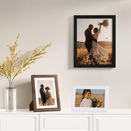 Vittanly 12 Pack Gallery Wall Frame Set, Black, Brown, White | Gallery Wall Frame Set: 4pcs 8x10, 4pcs 5x7 & 4pcs 4x6 Photos for Wall & Table, Picture Frames made of Engineered Wood - color: Black & Brown & White