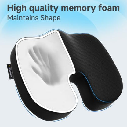 Seat Cushion &Office Chair Cushion,Lumbar Support Pillow for Office Chair,Ergonomic Memory Foam Non-Slip Office Chair Cushion,Back Support Cushions for Tailbone&Sciatica Pain Relief Black