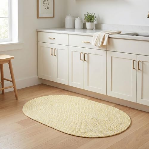 Super Area Rugs Farmhouse Braided Rug Cotton Kitchen Reversible Carpet, Yellow & White, 2' X 3' Oval - color: Yellow & White, size: 2' x 3' (Oval)