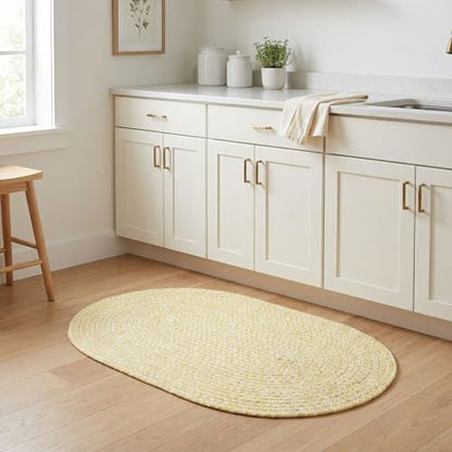 Super Area Rugs Farmhouse Braided Rug Cotton Kitchen Reversible Carpet, Yellow & White, 2' X 3' Oval - color: Yellow & White, size: 2' x 3' (Oval)