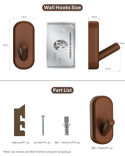 Wooden Wall Hooks for Hanging - 4 Pack Heavy Duty Coat Hooks Wall Mount- Solid Walnut Wood Hat, Bag, Backpack & Towel Hooks - Modern Key Holder for Bathroom & Entryway (Dark Walnut) - color: Dark Walnut