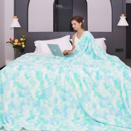 MUGD Lightweight Blanket Fleece Big Blanket Fuzzy Throw Blanket for Bed Queen Size - color: Blue Green, size: Queen(90"x90"/ 230x230cm)