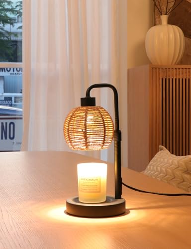 Candle Warmer Lamp with Timer Dimmable, Natural Weaving Boho Electric Candle Lamp, Wax Warmer Lamp for Mothers Day Gifts for Mom, House Warming Gifts New Home Decor