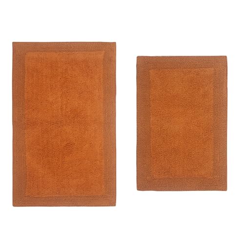 Home Weavers Luxury Collection 100% Cotton Reversible Bathroom Rugs Set, Washable Rug, Extra Soft and Absorbent Bath Rug, Kitchen Mat, 2 Piece Set(S+M), Terracotta - color: Terracotta, size: 2 Piece Set(S+M)