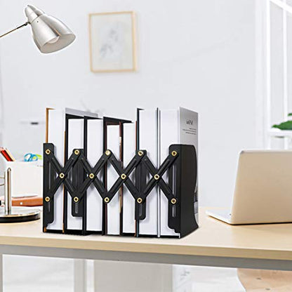 Hossejoy Adjustable Bookends, Heavy Duty Metal Book Ends, Expandable Bookcase Book Holder Stand Shelf Rack for Student Office Book File Organizer Storage, Extends up to 19 inches (Black)