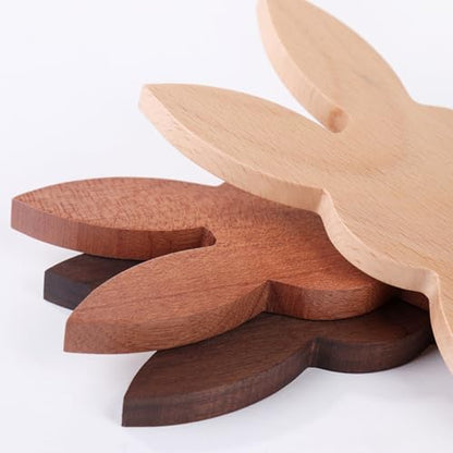 2-Pack Bunny Ebony Bookends, 6.7x3.5in | Solid Wood, Natural Grain, Non-Slip Base, Detachable, for Shelves/Desk/Kids Room - color: Ebony Wood Rabbit