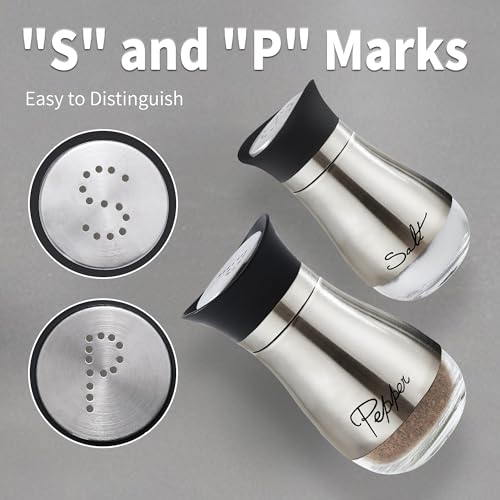 Lonffery Salt and Pepper Shakers Set | Stainless Steel Salt Containers with Glass Bottle for Table, RV, Camp, BBQ, Set of 2 - color: Black