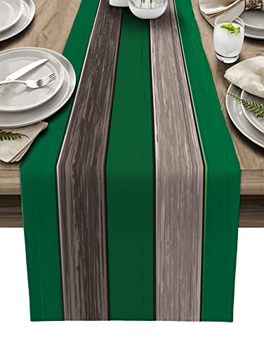 Vandarllin Table Runners Small 13X36 Inches Forest Green Brown,Cotton Linen Farmhouse Retro Rustic Barn Wood Texture Tablecloths Non-Slip Party Table Decorations for Kitchen,Home,Dining,Outdoor, - color: Forest Green Brown, size: Small 13x36
