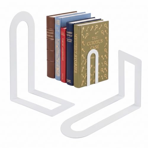 Sanwarm Bookends, 2 Pcs, Metal, for Home Office Desk Shelves Modern White | Decorative Book Ends Non-Skid Book Stoppers Holder 1 Pair Gifts for Reading Enthusiasts Library Decor - color: White, size: 2Pcs (6"H x 3.75"D x 3.5"W)