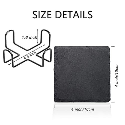 4 Pack 4 Inch Square Black Slate Coasters Set with Storage Holder | Natural Stone Coasters, Coasters set of 4, Laser Engraving Blank, Anti-scratch Bottom, DIY Craft, Bar Home Dinner Table Decor - size: 4 Square Coasters