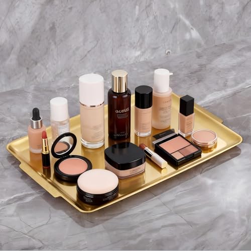 16.3" x 11" Large Serving Platters, Stainless Steel Heavy-Duty Large Serving Trays, Gold Rectangular Plates for Food, Fruit, Party, Wedding, Christmas, Chip and Scratch Resistant - color: Gold-40x28cm