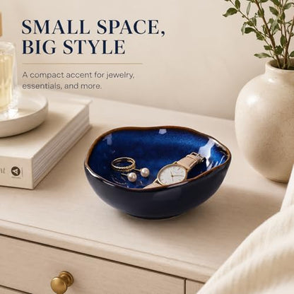 6" Blue Ceramic Decorative Bowl, Key Bowl for Entryway Table, Candy Dishes, Salad Bowl, Fruit Bowl for Kitchen Counter, Blue Small Jewelry Trinket Dish for Bedroom, Bedside Table, Living Room - size: 6in