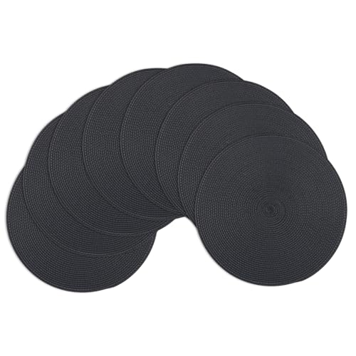 Winknowl Round Braided Placemats Set of 8 Washable Woven Heat Resistant Table Mats for Kitchen Dining Tables 15 inch Round Place Mats (Black,8pcs) - color: Black, size: 8pcs