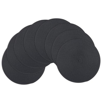 Winknowl Round Braided Placemats Set of 8 Washable Woven Heat Resistant Table Mats for Kitchen Dining Tables 15 inch Round Place Mats (Black,8pcs) - color: Black, size: 8pcs