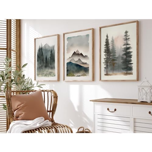 Mountain Forest Wall Art Decor Watercolor Landscape Canvas Pictures Natural Abstract Wall Art Painting Tree Forest Poster Prints Modern Artwork for Living Room Bedroom 24x36 Inch Unframed Set of 3 - color: Mountain Forest Prints, size: 36"L x 24"W, style: