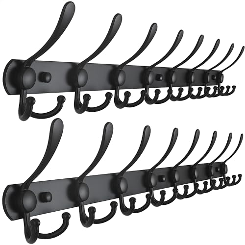 Coat Rack Wall Mount - 29.5” Long 8-Tri-Hooks Heavy Duty Coat Hanger Rail Wall Hooks for Hanging Coats Hats Clothing Clothes Purse Mudroom Entryway, Black, Pack of 2 - color: Black, size: L=29.5” (2 Pcs)