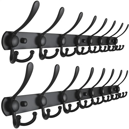 Coat Rack Wall Mount - 29.5” Long 8-Tri-Hooks Heavy Duty Coat Hanger Rail Wall Hooks for Hanging Coats Hats Clothing Clothes Purse Mudroom Entryway, Black, Pack of 2 - color: Black, size: L=29.5” (2 Pcs)