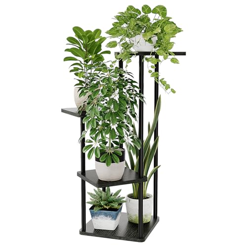 Bamworld Small Plant Stand Indoor Corner Metal Plant Shelf | 4 Tier Flower Stand for Patio Garden Balcony Living Room Bedroom Dark Brown - color: Dark Brown, size: 4 Tier