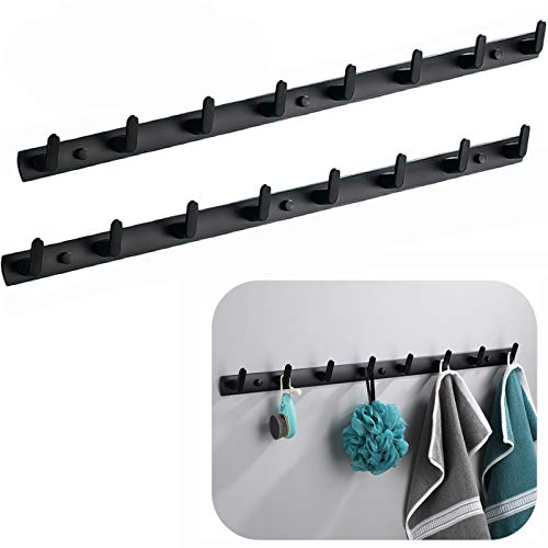 Wall Mounted Coat Rack, 8 Hooks, 29.7"x1.3", Modern, Black, 2 Pcs | Space Aluminum, Rustproof, for Hallway, Entryway, Hanging Holder for Clothes, Towel, Backpack, 40 lbs Capacity, Easy Install - size: 8 Hooks(2 packs)