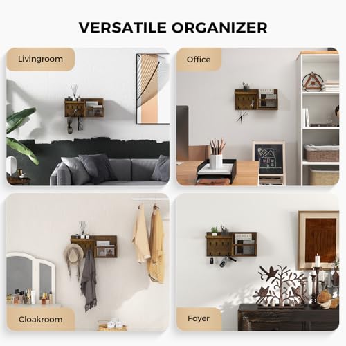 LubanNese Key Holder Wall Mount Pine Wood 16 X 8 Mail Organizer Key Rack for Wall with Hooks and Shelf, Rustic Wooden Key Hanger for Entryway Rustic, Brown - style: Rustic Brown