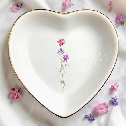 Birth Month Flower Ring Jewelry Dish Tray-Floral Ring Holder for Hippie,Nature,Pace-Birthday Gifts for Mom,Mother-in-law,Step Mom,Aunt,Grandma,Sister,Friends (4 - April (Sweet Pea)) - style: 4 - April (Sweet Pea)