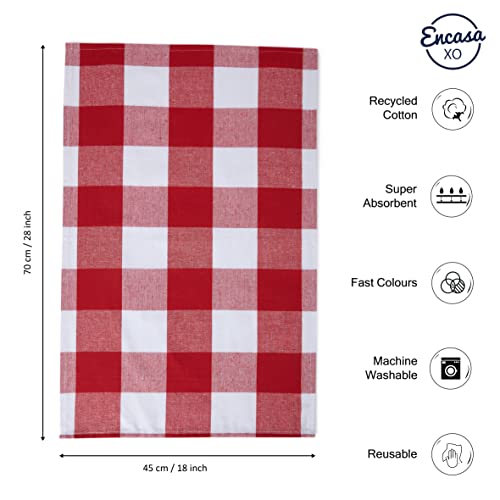 Encasa XO Kitchen Dish Towels, Waffle Weave 28"x18" Red | Heavyweight 100% Cotton | Super Absorbent & Quick Drying | Pre-Shrunk Dishcloths | Set of 6 - color: Red, size: 28x18 in (Set of 6)