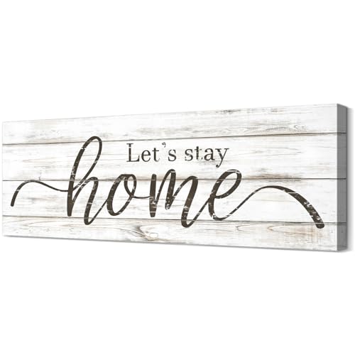 Let's Stay Home Sign 6"x17" Wood Grain Canvas Print Plaque - color: AA25-58-Let's stay home, size: 17"L x 6"W