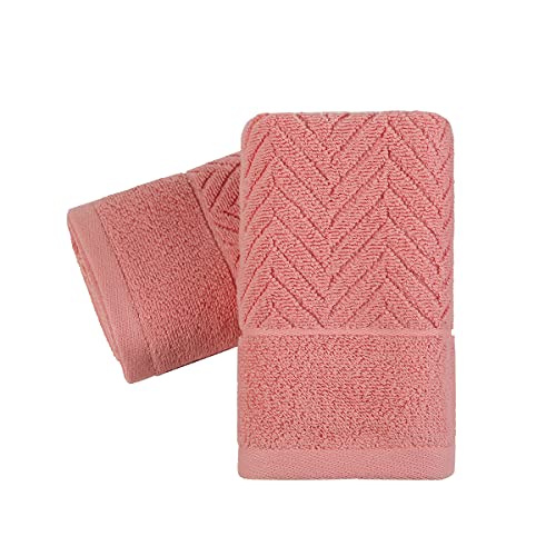 YiLUOMO Pink Hand Towel Set of 2 Soft 100% Cotton Towels Striped Pattern Ultra Absorbent Decorative Hand Towel for Bathroom 13 x 29 Inch - color: Pink