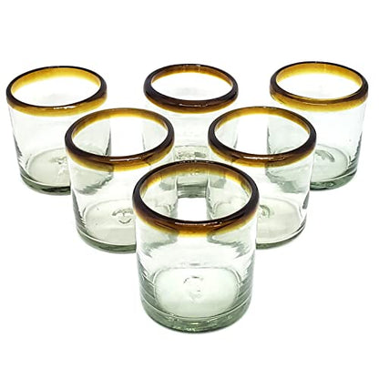 Amber Rim 8 oz DOF Rock Glasses (set of 6), Recycled Glass, Lead-free, Toxin-Free (DOF Rocks) - style: 8 oz DOF Rocks