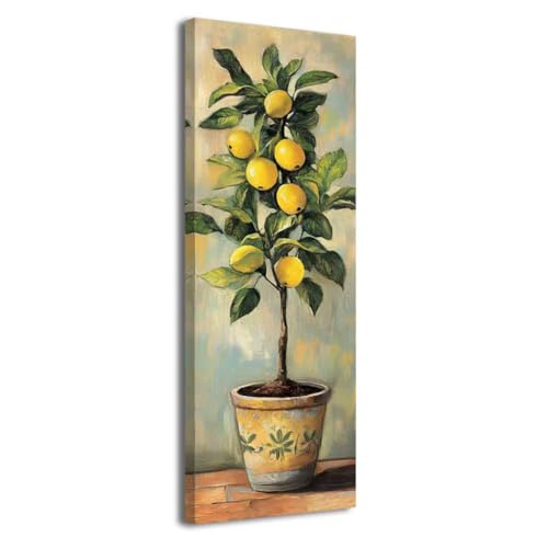 BJYCHG Lemon Pictures for Kitchen Lemon Wall Art Citrus Canvas Prints Yellow Fruit Tree Poster Summer Paintings Farmhouse Kitchen Decor Frame (Green, (36L x 12W)) - color: Green, size: 36"L x 12"W