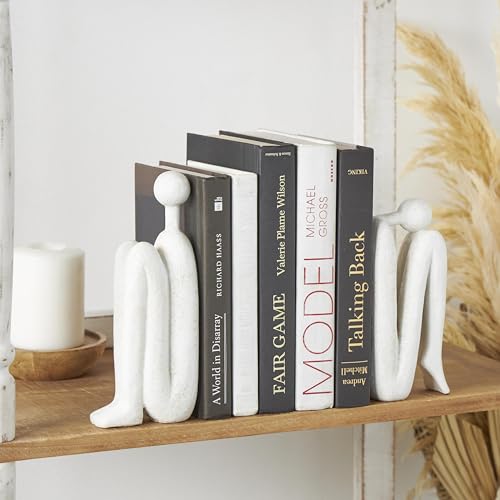 Deco 79 Polystone People Decorative Bookends Non Skid Bookends, Set of 2 Office Bookends4 W, 9" H, White