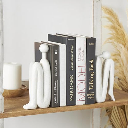 Deco 79 Polystone People Decorative Bookends Non Skid Bookends, Set of 2 Office Bookends4 W, 9" H, White