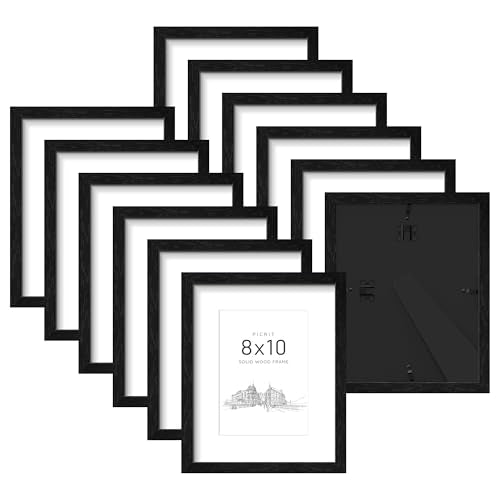 8x10 Solid Wood Frame Set of 12, Black Wood Grain Gallery Wall | Fits 5x7 Photos With Mat or 8x10 Without Mat, Black Backboard, Vertical or Horizontal Wall Mount, Tabletop, Easy Opening - color: Black Wood Grain, size: 8x10" (12 Pack)