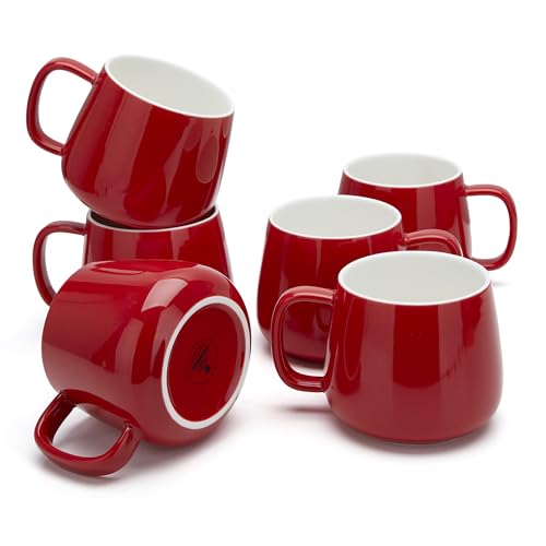 Teocera Coffee Mugs Set of 6-12oz Chip-Resistant Ceramic Cups with Ergonomic Handle | Dishwasher & Microwave Safe Red Mugs | Keeps Beverage Hot, Perfect for Family Kitchen & Holiday Gifts - color: Red （Set of 6)