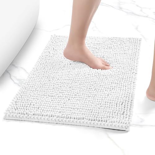 Thick Soft Absorbent Bath Rugs, Hot Melt Rubber Backing Bathroom Mat, Machine Washable Plush Bathroom Floor Mat, Bath Rugs Set for Tub Shower, Home Decor Accessories (White, 20"x30")