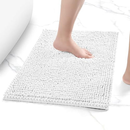 Thick Soft Absorbent Bath Rugs, Hot Melt Rubber Backing Bathroom Mat, Machine Washable Plush Bathroom Floor Mat, Bath Rugs Set for Tub Shower, Home Decor Accessories (White, 20"x30")