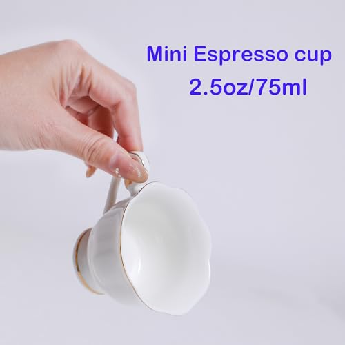 White Porcelain 75ml Demitasse Set of 8 (16-Piece) - 2.5oz Espresso Cups & Saucers, Elegant White & Gold Trim Coffee Set for Turkish Coffee, After Dinner, Gift Giving - size: 2.5oz