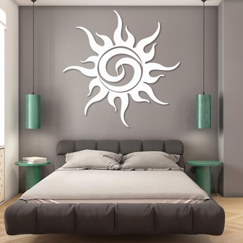 Wacky Sun Metal Wall Decor, Abstract Sun Metal Wall Art for Living Room, Bedroom, Office(White,24"Hx24"W/60x60cm) - color: White, size: 24"Hx21"W/60x53cm