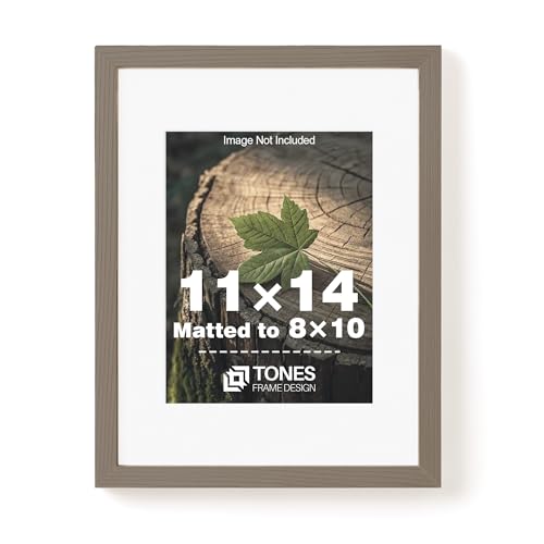 TONES FRAME DESIGN 11x14 Picture Frame with 8x10 Mat, 11x14 Frames Oak Brown Solid Wood Veneer Wooden 11 x 14 Photo Frame with Shatterproof Plexiglass for Poster Gallery Wall Home Decor - color: Dark Oak, size: 11x14 - 1 Pack