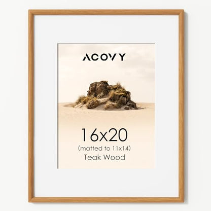 Acovy 16x20 Picture Frame, Natural Solid Teak Wood 16"x20" Photo Frame for Wall, Handcrafted Wooden Poster Frame 16 x 20 Matted to 11x14, High Definition Tempered Glass, Wall Hook Included, Natural Teak - color: Teak, size: 16"x20"