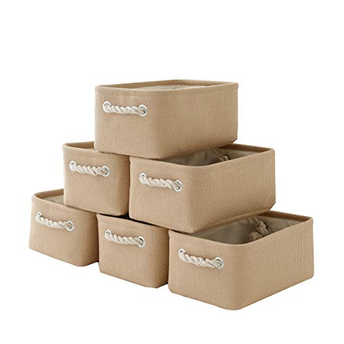 Storage Basket for Organizing - Small 6 Pack 11.8x7.8x5.2 inch Fabric Storage Cubes with Cotton Rope Handle, Collapsible Storage Bins Baby Storage Toy Nursery (Beige) - color: Beige, size: 6PCS/Small -11.8Lx7.9Wx5.2H