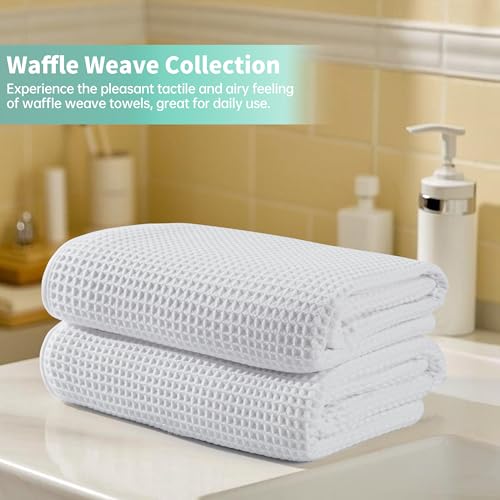 Microfiber Waffle Bath Towels, 4 Pieces, Soft, Absorbent, Fast Drying, Lint Free 430 GSM (27''x55''/68.58 cm x139.7 cm) - color: White