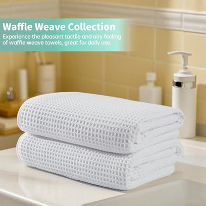 Microfiber Waffle Bath Towels, 4 Pieces, Soft, Absorbent, Fast Drying, Lint Free 430 GSM (27''x55''/68.58 cm x139.7 cm) - color: White