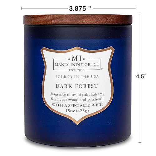 Manly Indulgence Dark Forest Scented Jar Candle for Men, Wood Wicked Candle, 15 oz - Oak, Balsam, Fresh Cedarwood & Patchouli - Up to 60 Hours Burn, Soy Blend Wax, USA Poured, Navy Blue - color: Dark Forest
