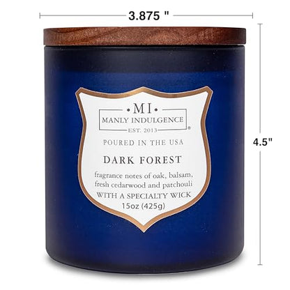 Manly Indulgence Dark Forest Scented Jar Candle for Men, Wood Wicked Candle, 15 oz - Oak, Balsam, Fresh Cedarwood & Patchouli - Up to 60 Hours Burn, Soy Blend Wax, USA Poured, Navy Blue - color: Dark Forest
