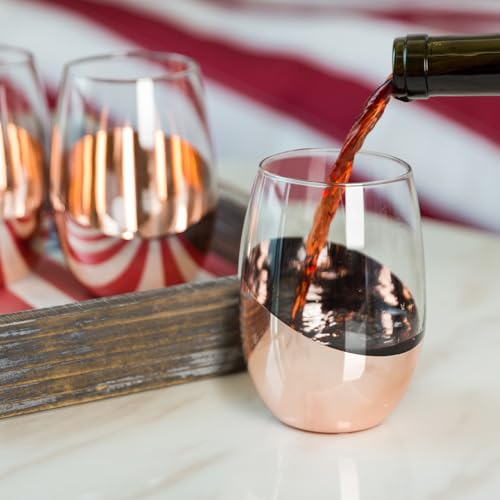 MyGift Stemless Wine Glasses Set of 4 - Copper Accent Modern Barware, Elegant Wedding & Celebration Cups with Luxe Metallic Finish, Dishwasher Safe - color: Copper-4